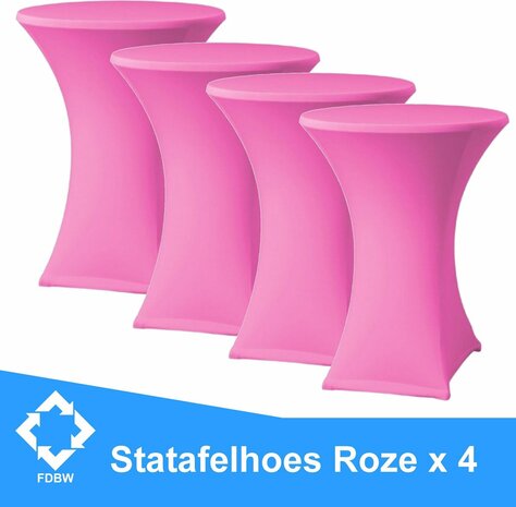 Statafelrok Luxe Roze x 4 - Statafel Tafelrok - Statafelhoes - Stretch &ndash;  &empty;80 x 110 cm &ndash; geschikt voor Horeca Evenementen | Sta Tafel Hoes | Statafel | Staantafelhoes | Cocktailparty | Trouwerij | Sta-tafel rok &ndash; 4 stuks - SET VAN 4