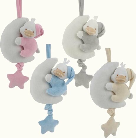 baby knuffel- muziekdoos- eend met maan- blauw