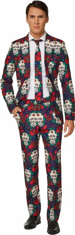 Suitmeister Day of the Dead - Mannen Kostuum - Gekleurd - Carnaval - Maat M