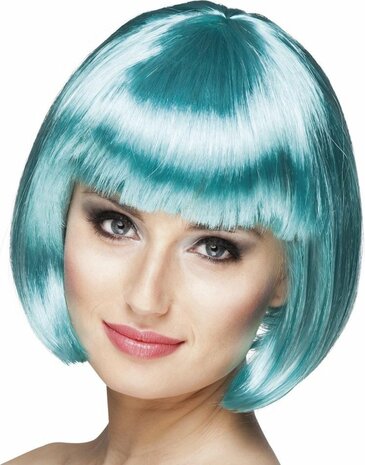 8 stuks: Pruik Cabaret - turquoise
