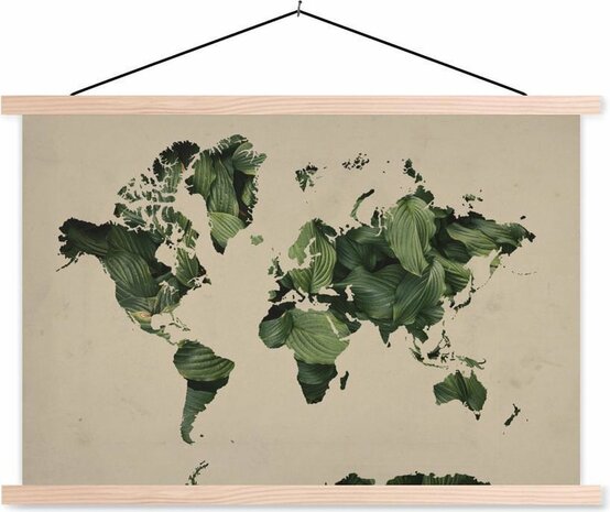 Schoolplaat - Wereldkaart - Bladeren - Groen - 90x60 cm