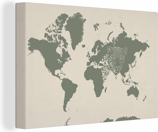 Canvas Schilderijen - Wereldkaart - Dieren - Panter - 140x90 cm - Wanddecoratie