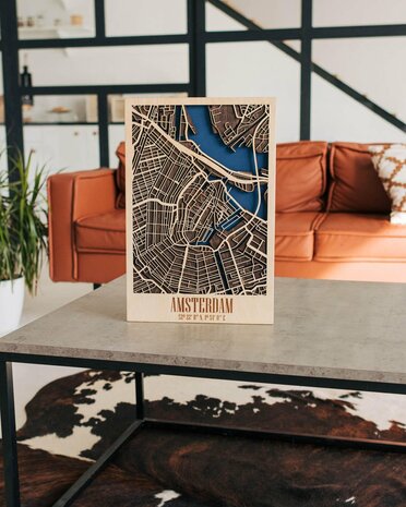 Houten stadskaart Amsterdam 3D - L (45 x 30 cm)