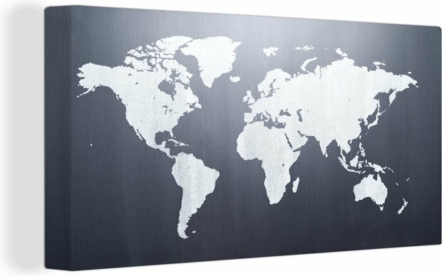 Canvas Schilderijen - Wereldkaart - Simpel - Zwart - Wit - 160x80 cm - Wanddecoratie