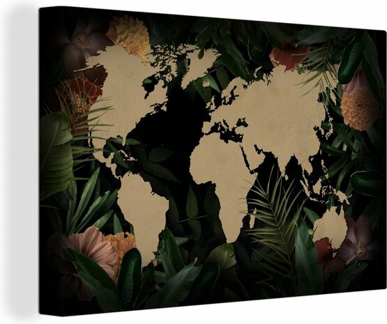 Canvas Schilderijen - Wereldkaart - Planten - Bloemen - 60x40 cm - Wanddecoratie