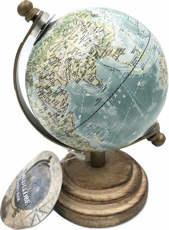Mini wereldbol op houten voet - H12cm