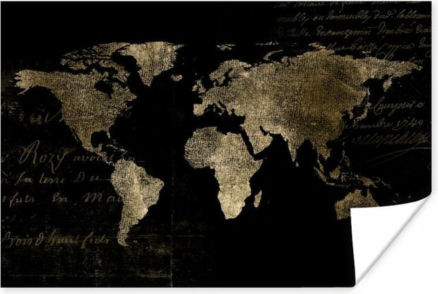 Wanddecoratie - Wereldkaart - Goud - Vintage - 90x60 cm - Poster