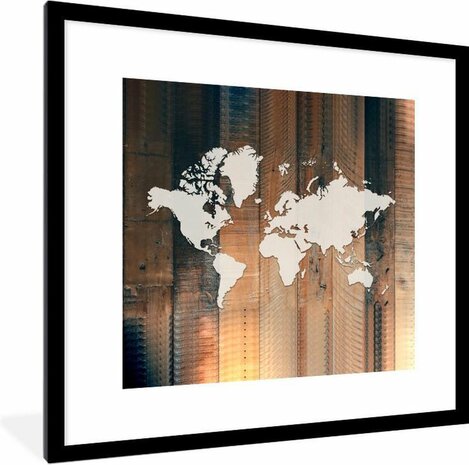 Poster met lijst Wereldkaart - Simpel - Hout - 40x40 cm