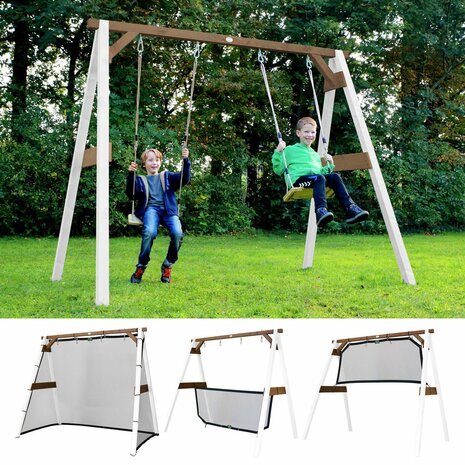 4-in-1 SportsFun Wit/bruin - FSC 100% Hout - Wisselen tussen schommel - voetbal - volley - tennis
